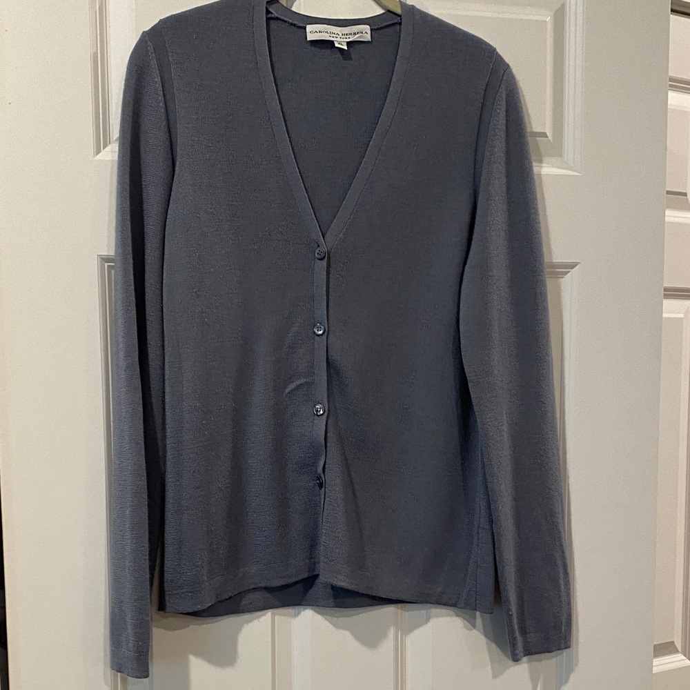 Carolina Herrera Slate Gray V-Neck Button Cardigan